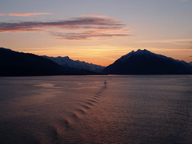 Alaska Glacier Bay sunset on the lake on a boat
