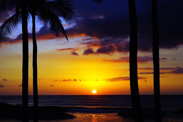 Oahu beach sunset in Hawaii, USA