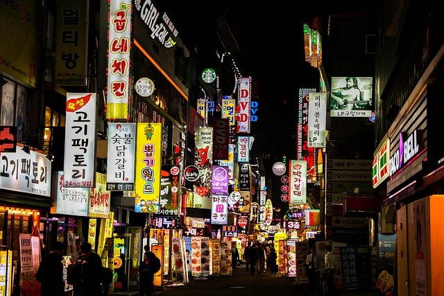 Seoul nightlife neon at night in South Korea