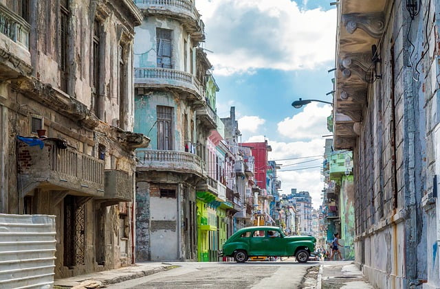 Street scene with a car in Havana, Cuba 