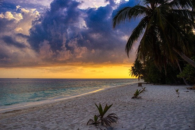 Sunset in the Maldives beach view