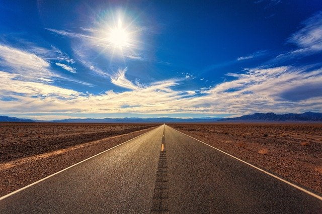 Desert landscape road sunset