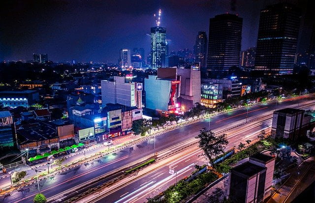 Jakarta at night in Indonesia