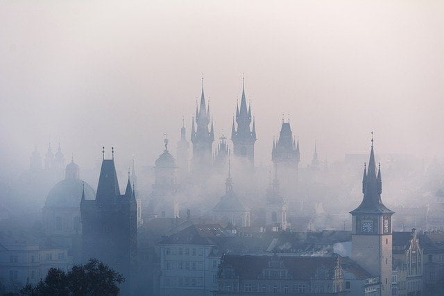 Prague misty views of downtown