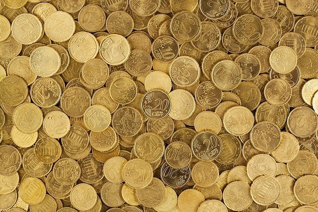 Euro coins scattered 