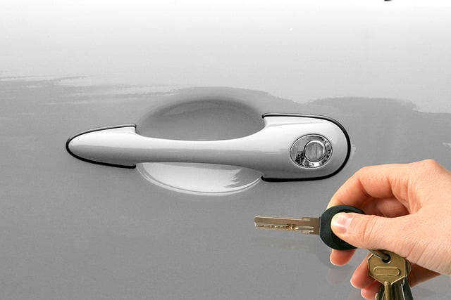 Car keys by the car door for rental car