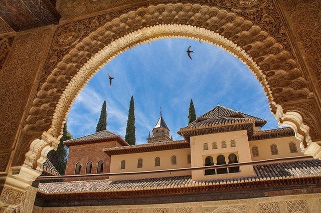Scenic window views of bird flying in Granada, Spain