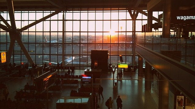 Sunset views from Heathrow Airport in London, England, UK
