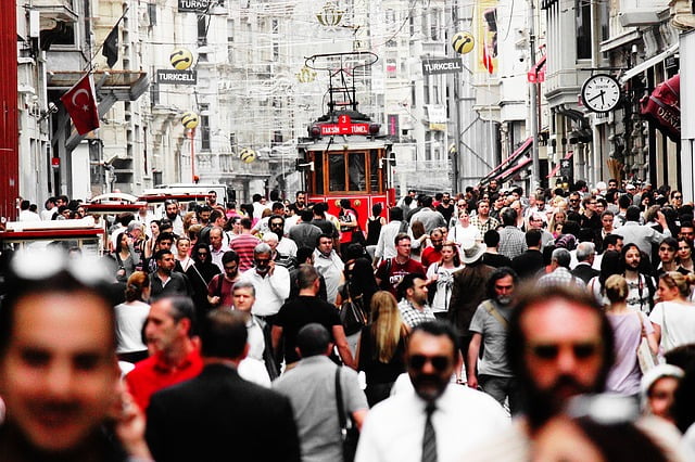 Istanbul crowded street scene in Turkey