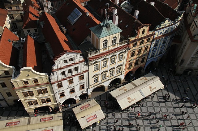 Prague overhead views of city architecture in Czechia