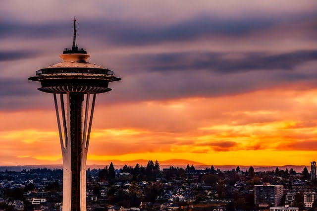 Seattle needle sunset views