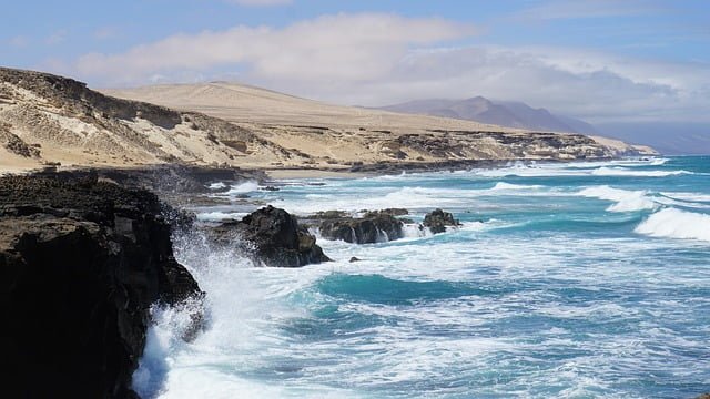 Canary Islands waves crashing at beach