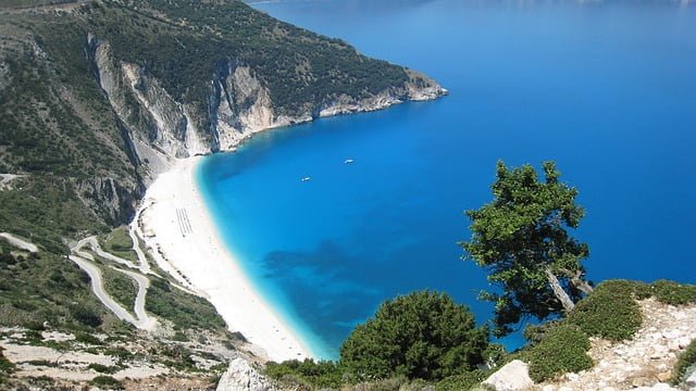 Beach in Greece from high vantage point