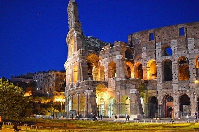 Rome colosseum at night in Italy