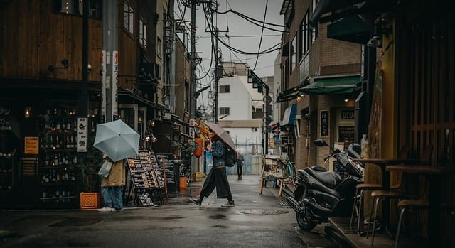 Tokyo street scene in the rain