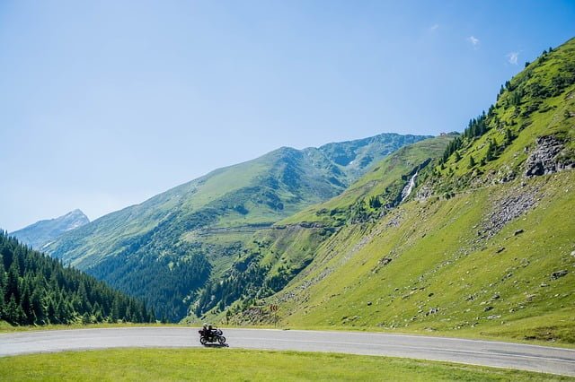 Motorcycle Travel through scenic mountains