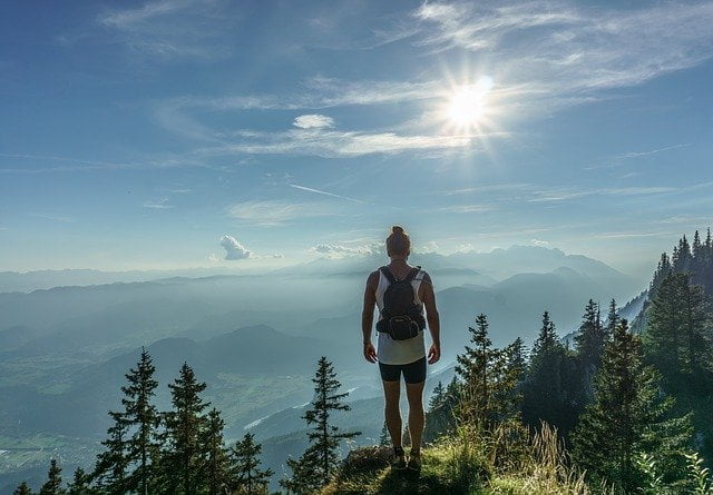 Backpacking looking out over mountain views